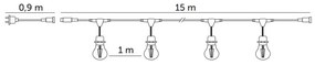 LED Kültéri dekoratív lánc BAJA ST64 15xE27/1W/230V 15,9m IP44 meleg fehér