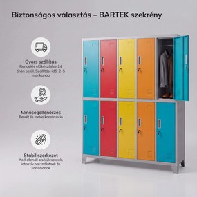 BOZP öltözőszekrény 10 ajtós szürke-többszínű: BARTEK 1360 x 1720 x 450 mm