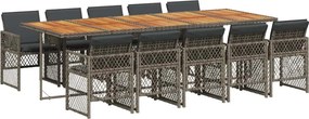 vidaXL 11 részes szürke polyrattan kerti ülőgarnitúra párnákkal