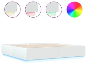 fehér szerelt fa ágykeret LED-del 200 x 200 cm