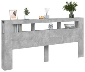 betonszürke szerelt fa LED-es fejtámla 220x18,5x103,5 cm