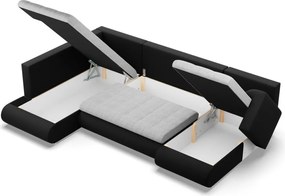 Tokio U sarokkanapé, 3 ágyneműtartóval, fonott + műbőr, baloldali, szürke - fekete