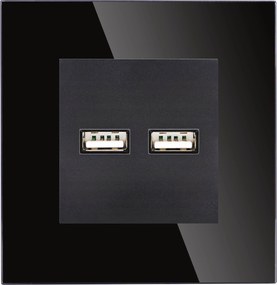 Dupla töltő aljzat 2x Usb Aa 3.1A üveg fekete DC Smart Home