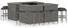 16 részes szürke polyrattan kerti bárszett párnával