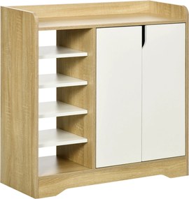 HOMCOM Modern Cipőszekrény - Keskeny Cipőtartó 2 Ajtóval, Tárolós polcok 13 Pár Cipőhöz Előtérbe 80x30x80 cm Természetes és Fehér | Aosom