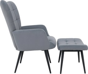 Fotel lábtartóval, szürke Velvet szövet/fekete, HABEN