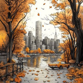 Canvas New York Manhattan Central Park Taxi Ősz Vászonkép 80x80