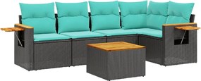 vidaXL 6 részes fekete polyrattan kerti ülőgarnitúra párnával