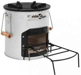 ezüstszínű acél fatüzelésű kempingtűzhely 45 x 25 x 26 cm