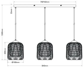 Globo 15965-3H - DICHTI kábelre szerelt függeszték, 3xE27/40W/230V