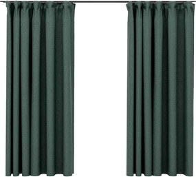 vidaXL 2 db zöld vászonhatású sötétítőfüggöny kampókkal 140 x 175 cm