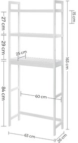 Mosógép feletti tárolószekrény, bambusz fürdőszoba szekrény, fehér 63x26x163cm