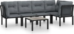 vidaXL 6 részes fekete és szürke polyrattan kerti ülőgarnitúra