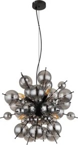 Globo 15633HS Függeszték fém fekete matt, füstszínű üveggömbök, fekete PVC kábel, magassága rövidíthető, ø: 550mm, M: 1200mm, üveggömbök átmérője: 24 x 6 cm, 24 x 10 cm, 6x E14 25W 230V izzók nélkül
