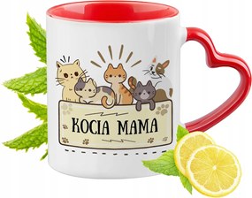 Cica Cicák Piros Bögre Szív Alakú Füllel Ajándék