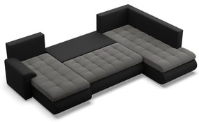 Tokio U sarokkanapé, 3 ágyneműtartóval, bársony + műbőr, jobboldali, szürke - fekete