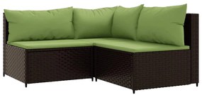 vidaXL 3 részes barna polyrattan kerti ülőgarnitúra párnával