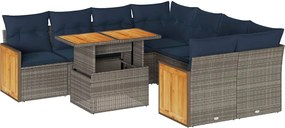 vidaXL 9 részes szürke polyrattan akácfa kerti ülőgarnitúra párnákkal