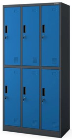 Fémöltözőszekrény – IGOR 6 ajtós szekrény, 900 x 1850 x 450 mm, antracit-kék