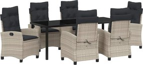 vidaXL Kert étkező szett párnával 7 pcs Világosszürke polirattan