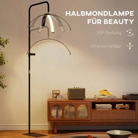 HOMCOM LED félhold alakú szempillalámpa telefontartóval, 350°-ban forgatható, állítható magassággal, fekete