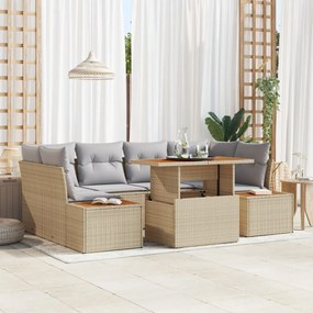6 darabos Kertheverő szett párnákkal bézs poli rattan