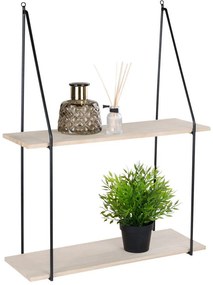 Haag polc, 2 natúr fa polccal, fekete keret 55x21 cm