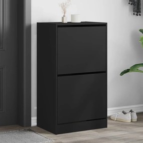 fekete cipőszekrény 2 kihajtható fiókkal 60 x 42 x 108 cm