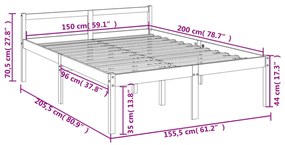King Size fehér tömör fenyőfa ágy időseknek 150 x 200 cm