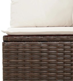 6 darabos Kerti Kanapészett Párnákkal Barna Poly Rattan, 2 személyes Kerti Kanapé Tárolóval &amp; Párnákkal Barna Poly Rattan