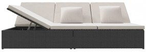fekete polyrattan átalakítható napozóágy párnákkal