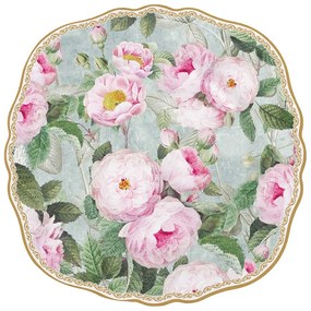 Rózsa mintás porcelán desszertes tányér arany szegéllyel
