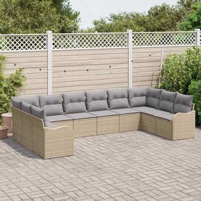 Kerti Kanapé Szett 10 pcs bézs és világosszürke Poli rattan