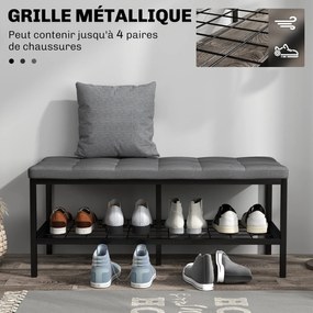 HOMCOM Cipőpad, Cipőtároló Pad Párnázott Ülőfelülettel, 90 x 41 x 40 cm, Szürke | Aosom