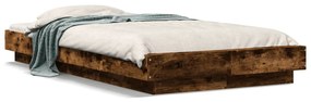 füstös tölgyszínű szerelt fa ágykeret LED-del 100 x 200 cm