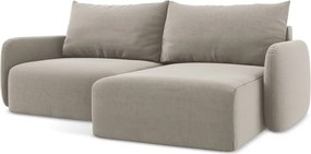 Szürkésbarna bársony kinyitható-tárolóhelyes sarokkanapé (jobb oldali-heverő résszel) Kalena – Makamii