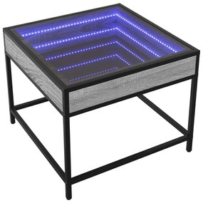 Szürke sonoma végtelen hatású LED-es dohányzóasztal 50x50x41 cm