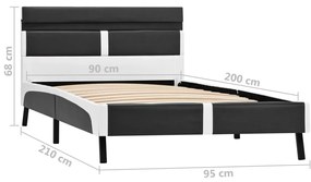 szürke LED-es műbőr ágykeret 90 x 200 cm
