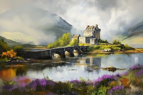 Vászonkép Canvas Tájkép Skócia Highlands Hegyek Kastély Híd 60x40