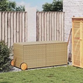 vegyes bézs polyrattan kerti tárolóláda kerekekkel 283 L