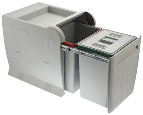 Hulladékgyűjtő Elletipi CITY BOX, szürke – 2 rekeszes, 1 fedéllel, fix tetővel, 2*18L
