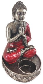 BUDDHA ezüst és piros Buddha mécsestartó