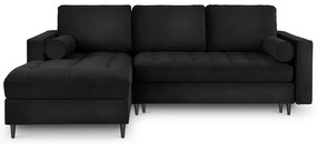 Santo fekete kinyitható bársony sarokkanapé, bal oldali - Milo Casa