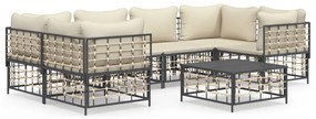 7 részes antracitszürke polyrattan kerti ülőgarnitúra párnákkal