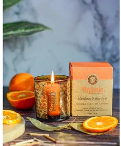 Organikus füstölő gyertya Mandarin &amp; Bay Leaf200 g üvegben, aranyfóliával