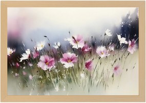 Poszter Keret Fa Akvarell Természet Kert Virágágyás Rózsaszín Virágok 60x40