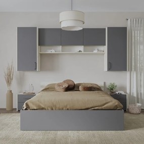 Malmo V13 hálószoba szett 140 x 200 cm-es ággyal, Fehér tölgy / Antracit