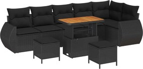 vidaXL Kerti Kanapé Szett párnával tárolóval 9 pcs Fekete Poly Rattan