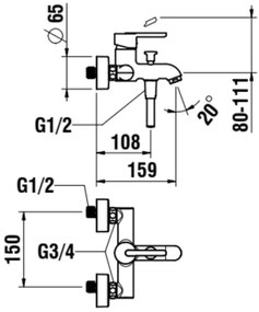 LAUFEN H3210810044001 - LUA fürdőkád csaptelep, fényes króm