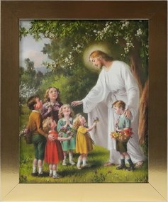 Vászonkép 30x25 Jézus A Gyerekekkel Arany Keret